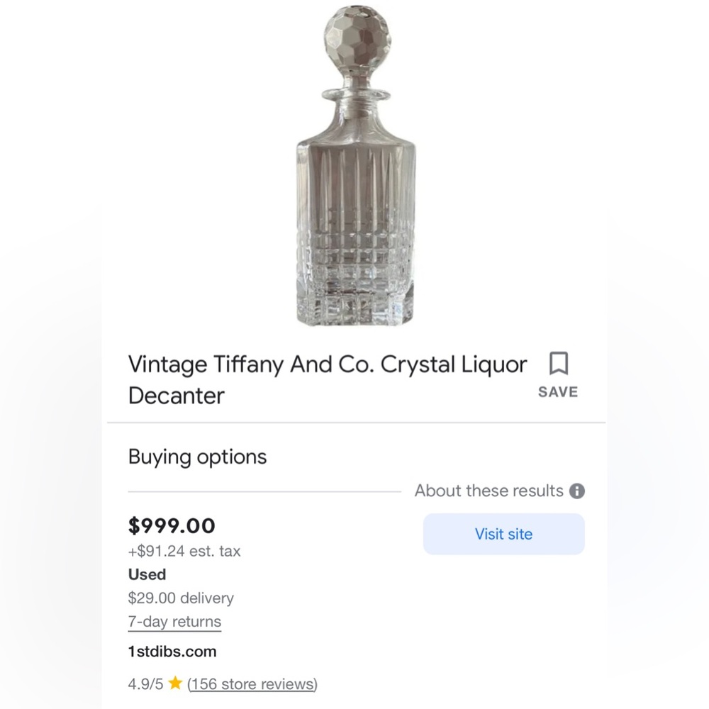 Vintage Tiffany And Co. Crystal Liquor
Decanter